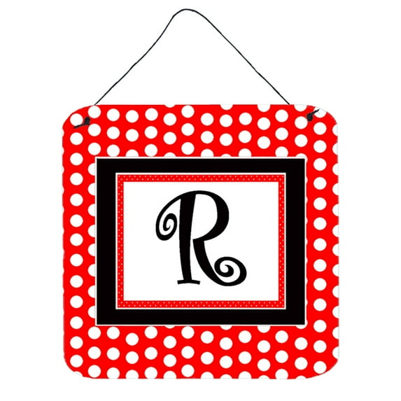 Letter R Initial - Red Black Polka Dots Wall or Door Hanging Prints