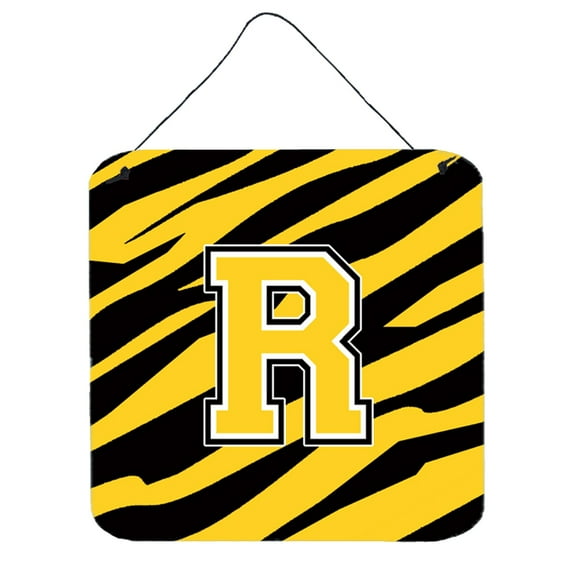 Letter R Initial Tiger Stripe - Black Gold Wall or Door Hanging Prints