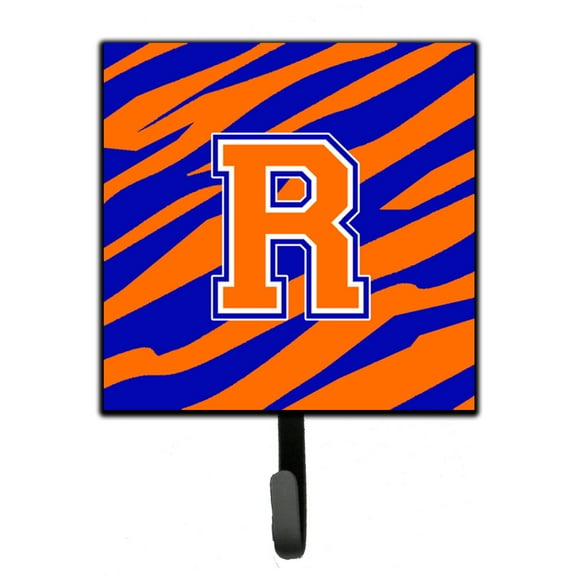 Letter R Initial Tiger Stripe - Blue Orange  Leash or Key Holder