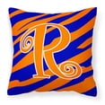 thumbnail image 1 of Letter R Initial  Tiger Stripe Blue and Orange Fabric Decorative Pillow, 1 of 4