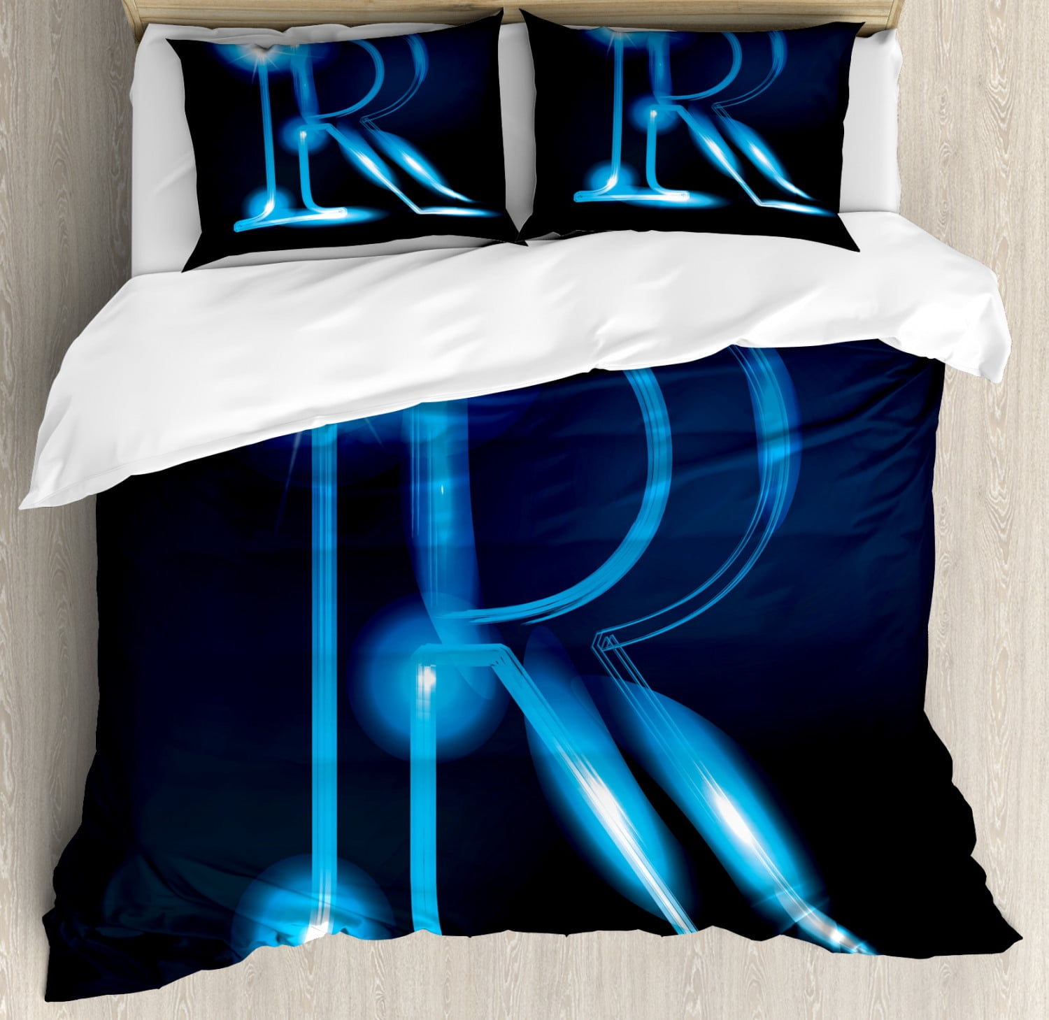 Letter R King Size Duvet Cover Set, Writing Language with Futuristic ...