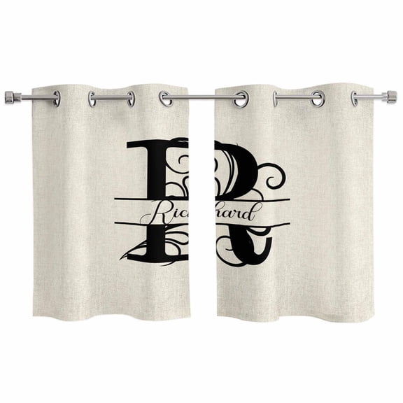 Letter R Kitchen Curtains Small Short 39 Inch Length, Monogram Words Grommet Top Bedroom Living Room Curtains, Light Filtering Cafe Curtain Drapes 2 Panels Set 55''x39''