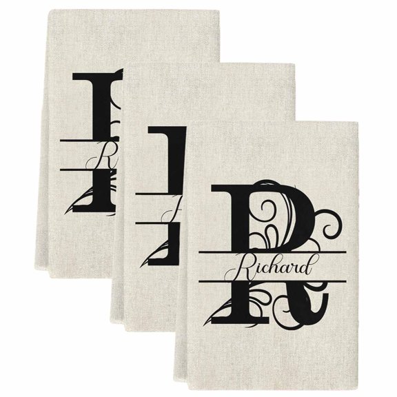 Letter R Kitchen Towels Set of 3, Absorbent Microfiber Dish Tea Towels with Hanging Loop, Monogram Words Resuable Hand Towel for Home Kitchen Cooking Cleaning 18"x28"