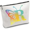thumbnail image 1 of Letter R Makeup Bag Butterfly Canvas Cosmetic Bag Multi Purpose Zipper Toiletry Travel Bag Case Purse Pouches Portable Survival Kit for Women Friend Teacher Birthday Gift 10x7Inch, 1 of 9