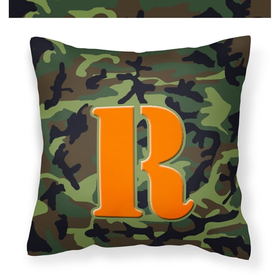 Letter R Monogram - Camo Green Fabric Decorative Pillow