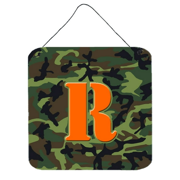 Letter R Monogram - Camo Green Wall or Door Hanging Prints