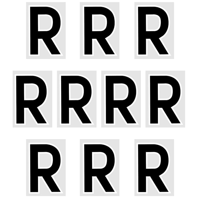 Letter R Patches Iron on Heat Transfer Letters 2 inch Black Letter DIY 10 Pack, White