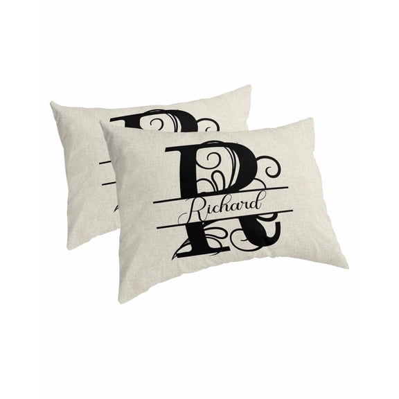 Letter R Pillow Covers Standard Size 2 Pack, Monogram Words Soft Bed Throw Pillowcases Breathable Cooling Long Lumbar Body Pillow Sham Cover for Bed Sofa 20''x26''
