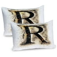 thumbnail image 1 of Letter R Pillow Sham Set of 2, Capital R in Baroque Display Old Fashion Phenomenal Phonemes Writing Print, Quality Microfiber Bedding Item for All Seasons, 26" x 20", Tan Black Yellow, by Ambesonne, 1 of 3