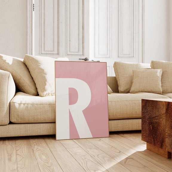 Letter R Print Pink Alphabet Print Minimal Nursery Initial Wall Art Monogram Home Decor #2755, 8x12 UNFRAMED