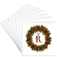 thumbnail image 1 of 3drose, Letter R- Red Berry Holly Wreath with Scribble Heart, Set of 8 Ceramic Tile Coasters, 1 of 7