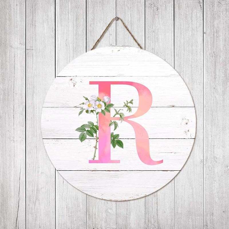 Letter R Round Wood Door Sign - Country Letter Welcome Sign, Bathroom ...