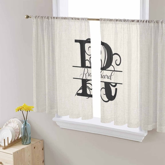 Letter R Sheer Curtains 45 Inch Length 2 Panels Set for Living Room/Bedroom, Monogram Words Semi Curtain Sheers Drapes Rod Pocket Curtains Window Treatment Set 52''x45''x2