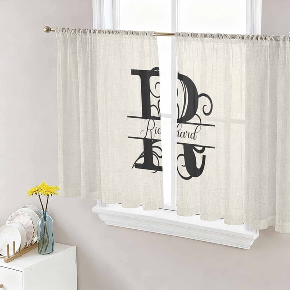 Letter R Sheer Curtains 45 Inch Length 2 Panels Set, Monogram Words Voile Window Treatment Rod Pocket Small Kitchen Curtains Drapes for Bedroom 52"x45"x2