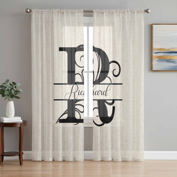 Letter R Sheer Curtains 84 Inch Length 2 Panels Set, Monogram Words Voile Window Treatment Rod Pocket Curtains Sheers Drapes for Bedroom/Living Room/Kitchen 52"x84"x2