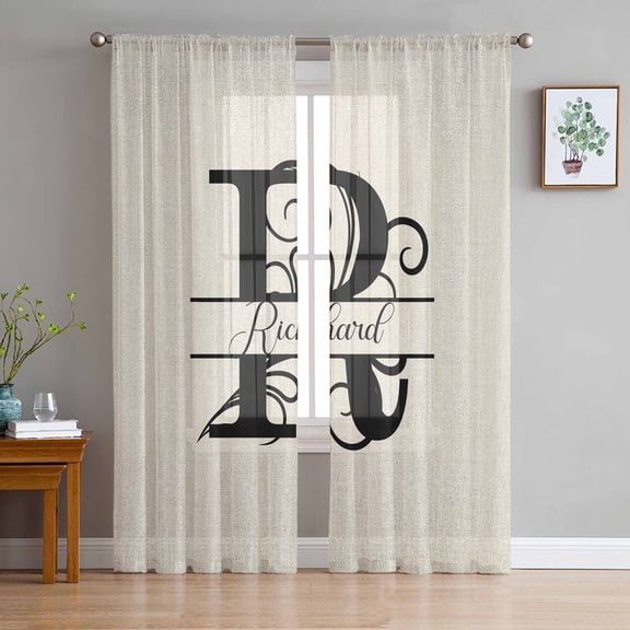 Letter R Sheer Curtains 84 Inches Long 2 Panels Set, Window Sheer Curtains for Living Room/Bedroom, Monogram Words Light Filtering Rod Pocket Curtain 52'' x 84'' x 2