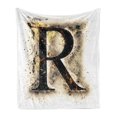 thumbnail image 1 of Letter R Soft Flannel Fleece Blanket, Capital R in Baroque Display Old Fashion Phenomenal Phonemes Writing Print, Cozy Plush for Indoor and Outdoor Use, 50" x 60", Tan Black Yellow, by Ambesonne, 1 of 6