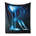 thumbnail image 1 of Letter R Soft Flannel Fleece Blanket, Writing Language with Futuristic Design Elements Modern Themed Calligraphy Print, Cozy Plush for Indoor and Outdoor Use, 70" x 90", Blue Black, by Ambesonne, 1 of 5