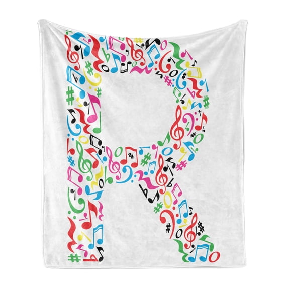 Letter R Soft Flannel Fleece Throw Blanket, Cool and Creative Arts Themed Typography Design Music Inspired Uppercase R Font, Cozy Plush for Indoor and Outdoor Use, 60" x 80", Multicolor, by Ambesonne