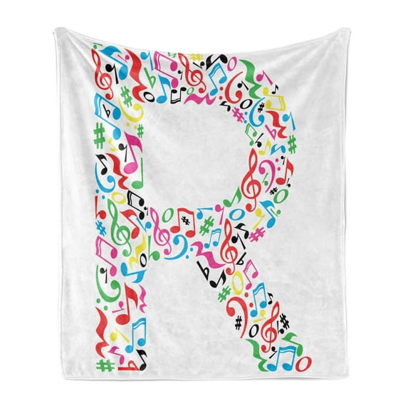 Letter R Soft Flannel Fleece Throw Blanket, Cool and Creative Arts Themed Typography Design Music Inspired Uppercase R Font, Cozy Plush for Indoor and Outdoor Use, 50" x 60", Multicolor, by Ambesonne