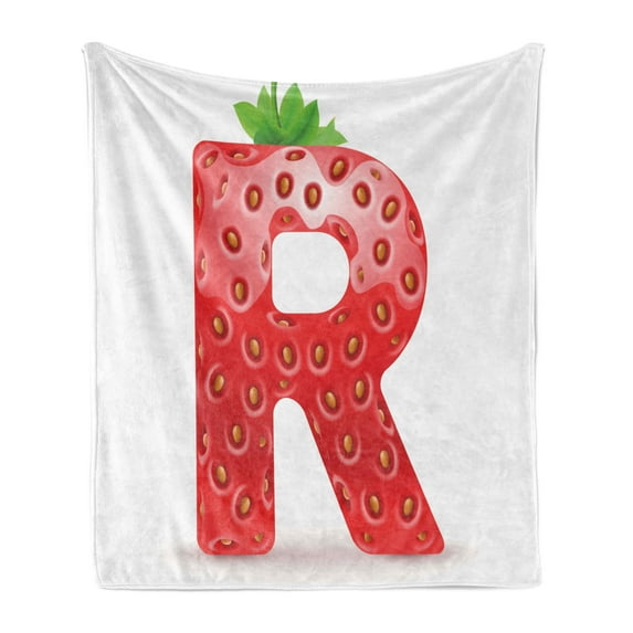 Letter R Soft Flannel Fleece Throw Blanket, Food Elements in Such a Way Resembling Capital R Summer Season Food, Cozy Plush for Indoor and Outdoor Use, 50" x 70", Vermilion Green Orange, by Ambesonne