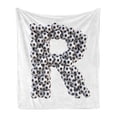 thumbnail image 1 of Letter R Soft Flannel Fleece Throw Blanket, Soccer Themed Pattern Abstract Alphabet Design Uppercase Character R Sign, Cozy Plush for Indoor and Outdoor Use, 50" x 70", Black and White, by Ambesonne, 1 of 5