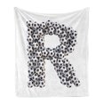 thumbnail image 1 of Letter R Soft Flannel Fleece Throw Blanket, Soccer Themed Pattern Abstract Alphabet Design Uppercase Character R Sign, Cozy Plush for Indoor and Outdoor Use, 60" x 80", Black and White, by Ambesonne, 1 of 5