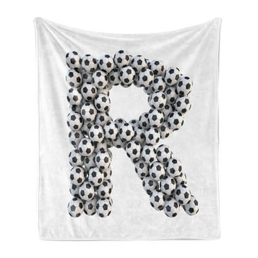 Letter R Soft Flannel Fleece Throw Blanket, Soccer Themed Pattern Abstract Alphabet Design Uppercase Character R Sign, Cozy Plush for Indoor and Outdoor Use, 70" x 90", Black and White, by Ambesonne