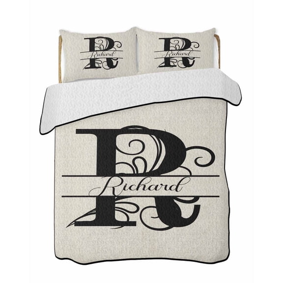 Letter R Summer Quilt Set Full Size, Soft Microfiber Quilted Bedding Set with 2 Pillow Shams, Monogram Words Lightweight All Season Bedspread Coverlet for Bedroom 78"x90"