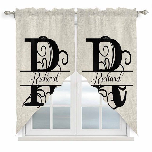 Letter R Swag Curtain Valances, Monogram Words Kitchen Valance for Window, Rod Pocket Small Topper Drapes for Cafe Bedroom Bathroom 2 Panels Window Treatment 28"x36"