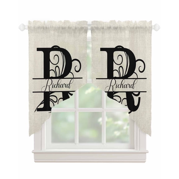 Letter R Swag Valances for Windows, Monogram Words Rod Pocket Sheer Valances for Small Windows, Swag Toppers Light Filtering for Kitchen Living Room 2 Panels 28''x36''