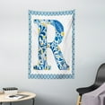 thumbnail image 1 of Letter R Tapestry, Curly Blossoms Artistic Motifs Letter R Vintage Traditional Tiles Graphic, Wall Hanging for Bedroom Living Room Dorm Decor, 40W X 60L Inches, Blue Yellow Orange, by Ambesonne, 1 of 2
