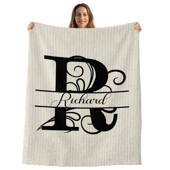 Letter R Throw Blanket, Flannel Fleece Blanket with Striped Design for Couch, Monogram Words Soft Breathable All Season Plush Blankets for Sofa Office Chair 30"x40"