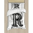 thumbnail image 1 of Letter R Twin Size Duvet Cover Set, Baroque Antique R Typography with Old Fashion English Aristocratic Swirls, Decorative 2 Piece Bedding Set with 1 Pillow Sham, Black Grey White, by Ambesonne, 1 of 3