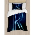 thumbnail image 1 of Letter R Twin Size Duvet Cover Set, Writing Language with Futuristic Design Elements Modern Themed Calligraphy Print, Decorative 2 Piece Bedding Set with 1 Pillow Sham, Blue Black, by Ambesonne, 1 of 3