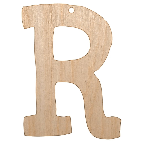 Letter R Uppercase Cute Typewriter Font Wood Holiday Christmas Tree Ornament Unfinished DIY Pre-Drilled Craft