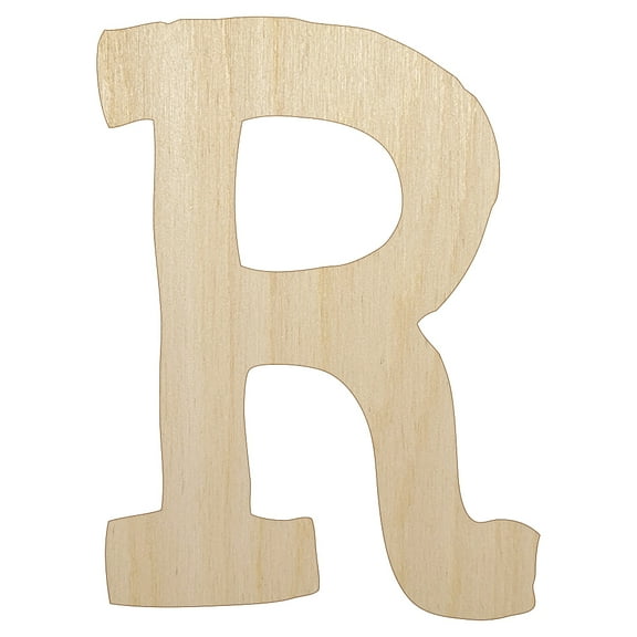 Letter R Uppercase Cute Typewriter Font Wood Shape Unfinished Piece Cutout Craft DIY Projects - 4.70 Inch Size - 1/8 Inch Thick