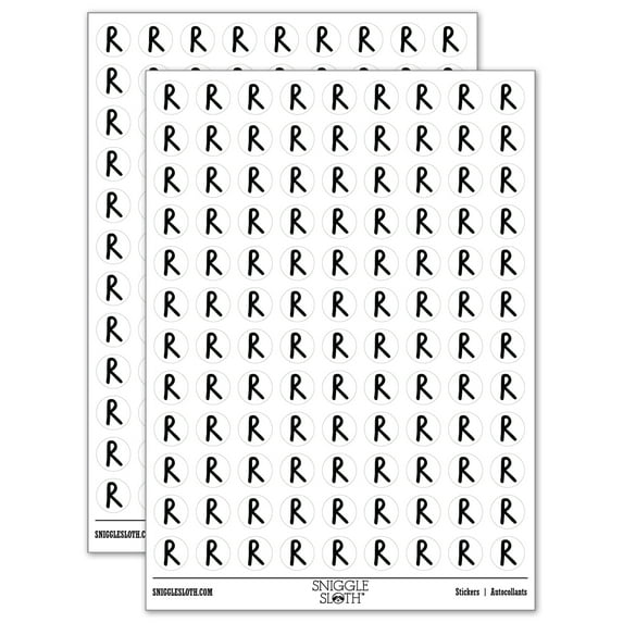 Letter R Uppercase Felt Marker Font 200+ Round Stickers - White - Matte Finish - 0.50" Size