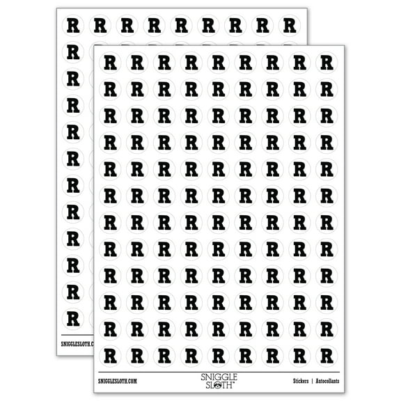 Letter R Uppercase Fun Bold Font 200+ Round Stickers - White - Matte Finish - 0.50" Size