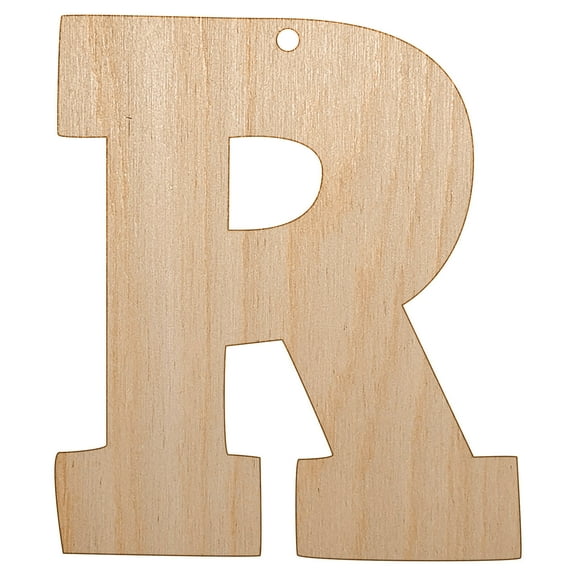 Letter R Uppercase Fun Bold Font Wood Holiday Christmas Tree Ornament Unfinished DIY Pre-Drilled Craft