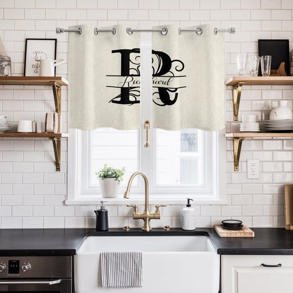 Letter R Window Curtains Panels with Silver Grommet, Monogram Words Kitchen Cafe Curtain Draperies Window Treatment Set for Living Room/Bedroom/Laundry Room/Bathroom/Cafe, 55x39