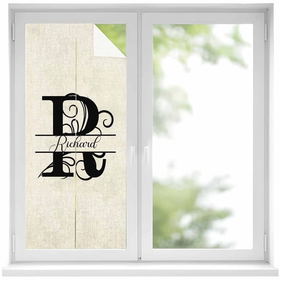 Letter R Window Privacy Film, Monogram Words Static Cling UV Sun Blocking Heat Control Window Tint Day and Night, Non-Adhesive Reusable One Way Windows Privacy Cover 19.6''x39.3''