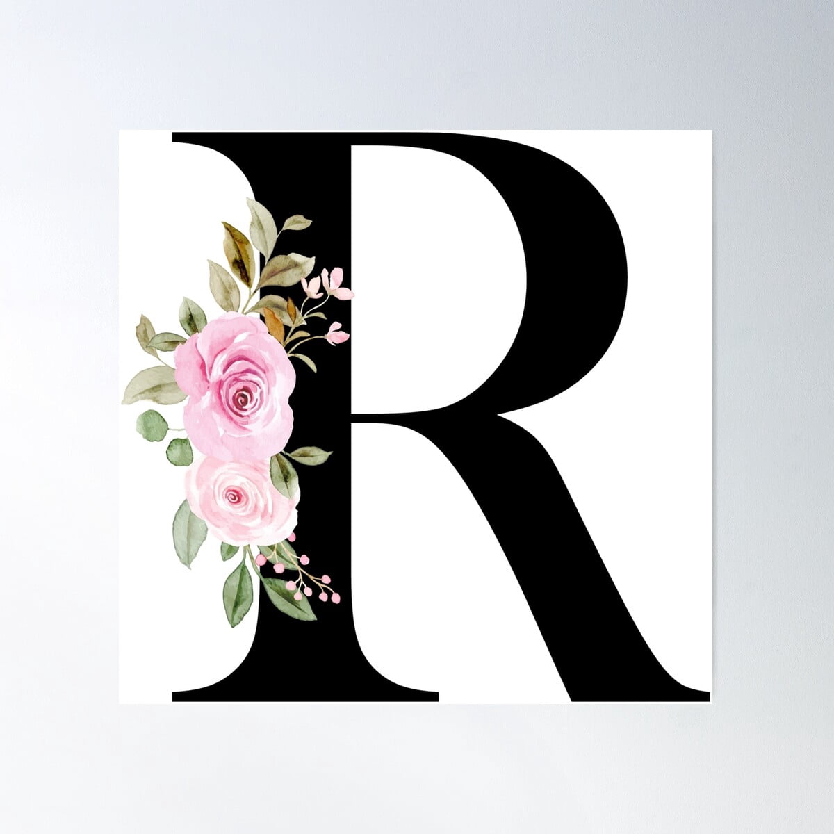 Letter R With Natural Multi Color Flowers Poster Wall Art, Modern Wall ...