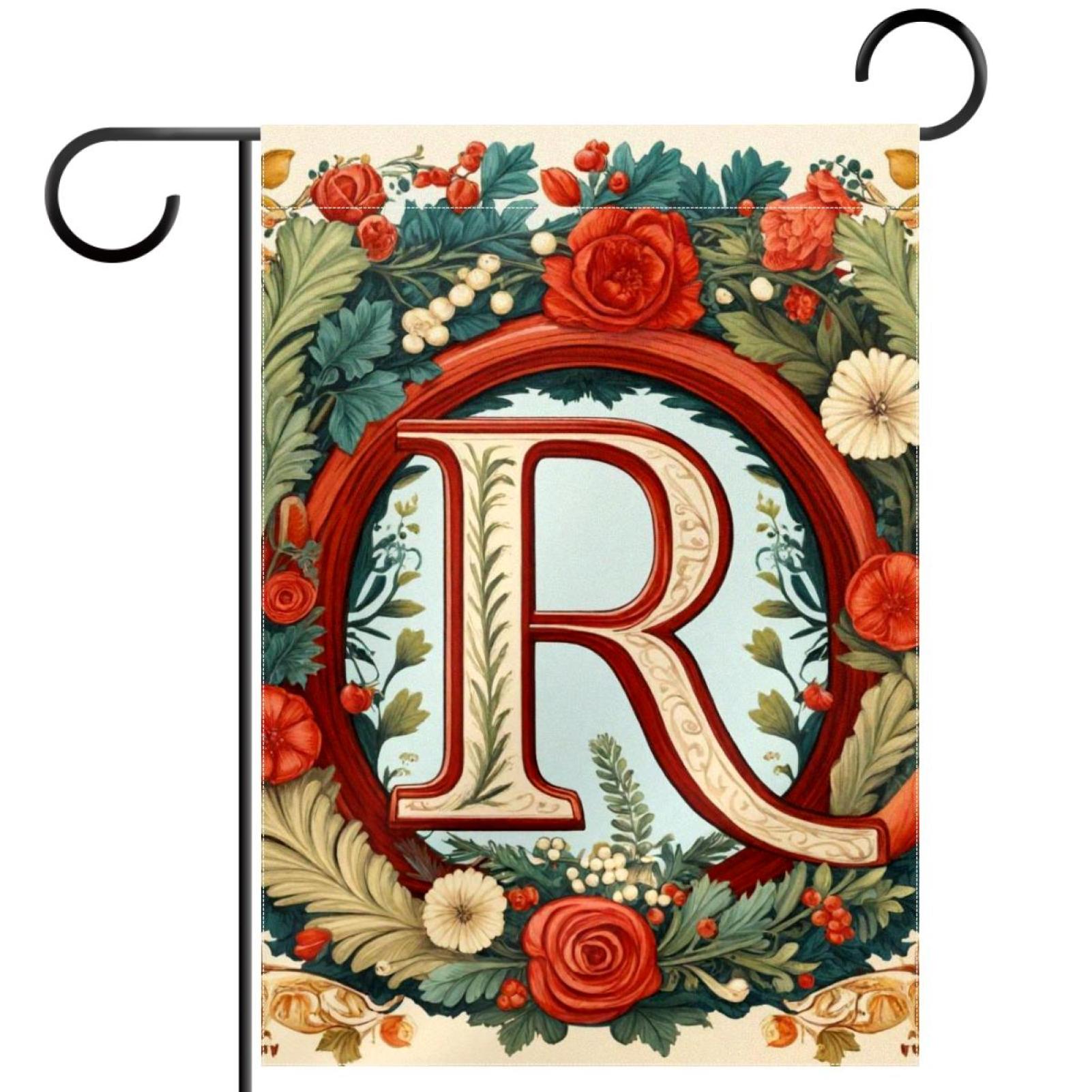 Letter R with Wreath Retro Pattern Welcome Garden Flags, 12 x 18 Inch ...