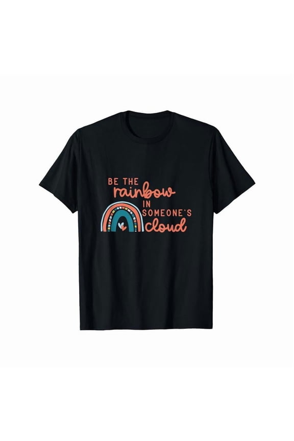 Letter Rainbow T-Shirt Graphic Tee Mental Top Colorful Cloud Design Cotton Short Sleeve Casual Black S-5XL