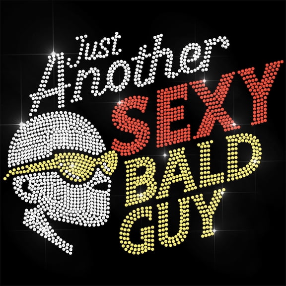 Letter Rhinestone Iron on Transfer Bald Man Bling Diamond Hotfix Patches for Clothes 11.6"x8.2" Large Iron On Sequin Applique