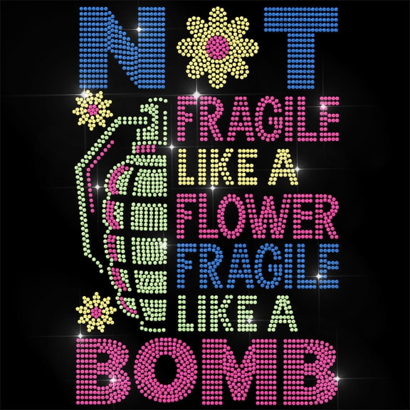 Letter Rhinestone Iron on Transfer NOT Fragile Like A Flower Bling Diamond Hotfix Patches for Clothes 11.6"x8.2" Large Iron On Sequin Applique