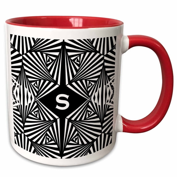 Letter S- Black and White Geometric Monogram 11oz Two-Tone Red Mug mug-300091-5