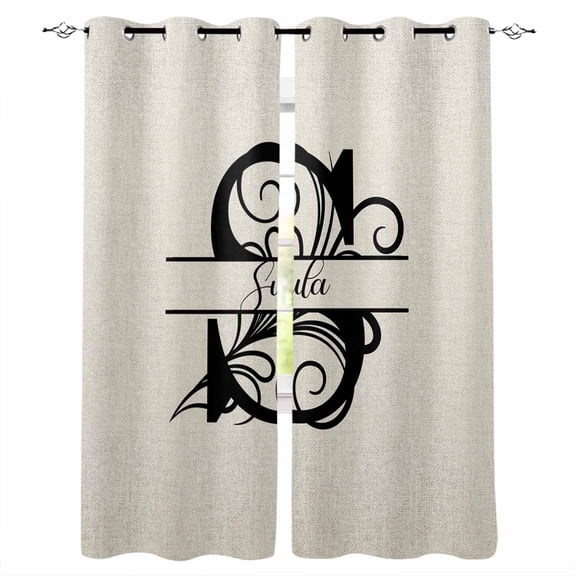 Letter S Blackout Curtains 45 Inches Long, Monogram Words Thermal Insulated Black Out Curtains, Small Darkening Window Curtain Drapes for Cafe Bedroom 42"x45" 2 Panels