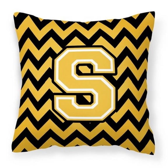 Letter S Chevron Black & Gold Fabric Decorative Pillow - Black & Gold - 14in. H x 3in. W x 14in. L